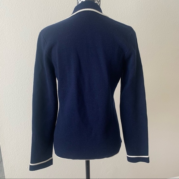 VTG LAUREN RALPH LAUREN Womens Merino Wool Cardi Jacket size M Navy Gold Crest. - Picture 6 of 16